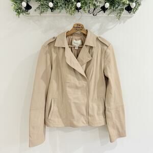 Hinge Leather Moto Jacket Beige Morn Nude Size Medium